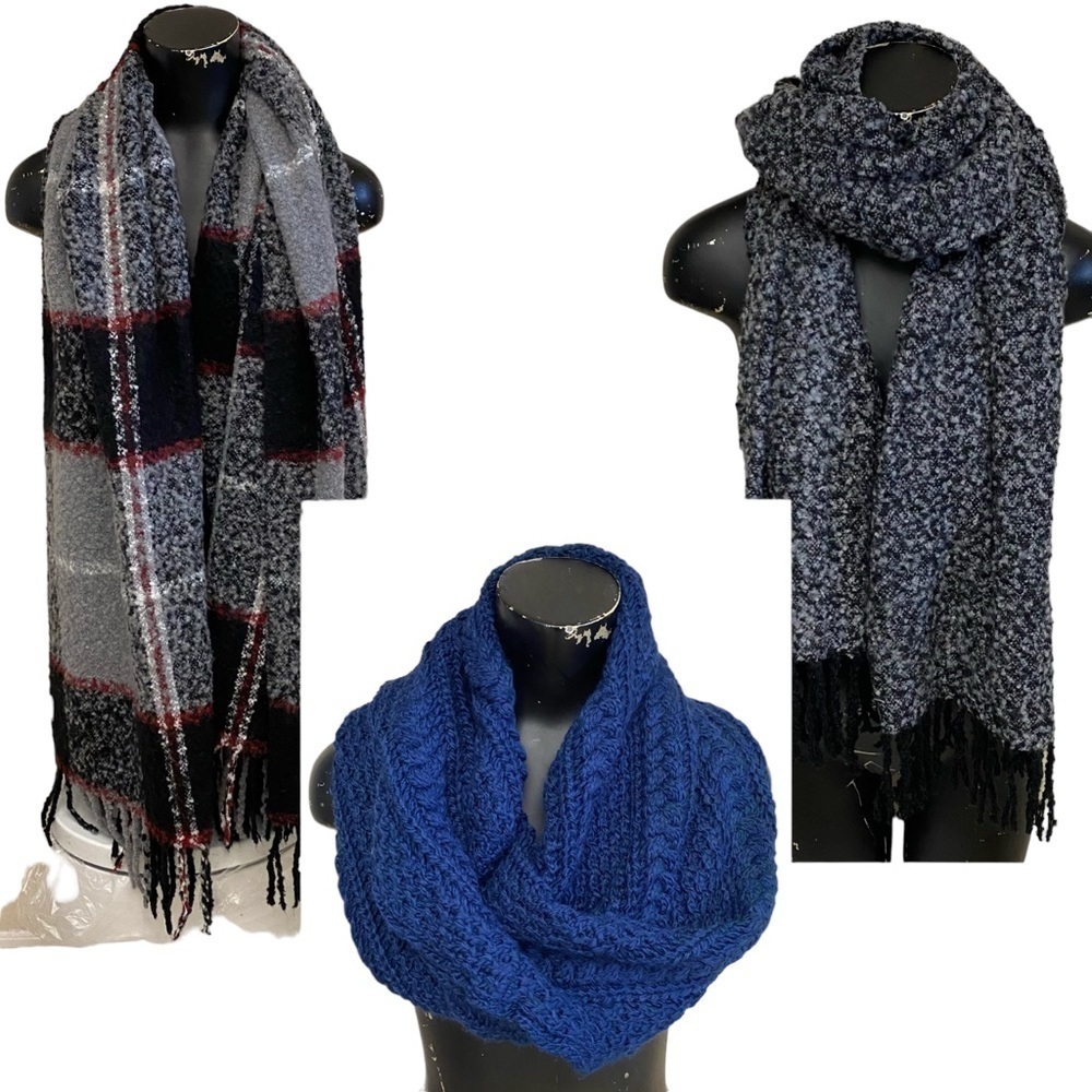 3 piece set Black Gray Blue Scarves